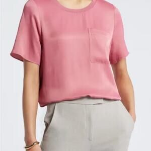 Nordstrom Woven Satin Pocket T-shirt NWOT in Coral Size L